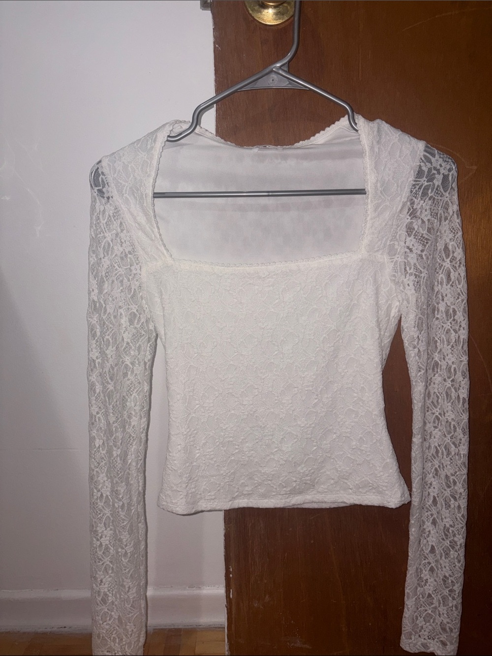 Ardene White Lace Square-Neck Long Sleeve Top